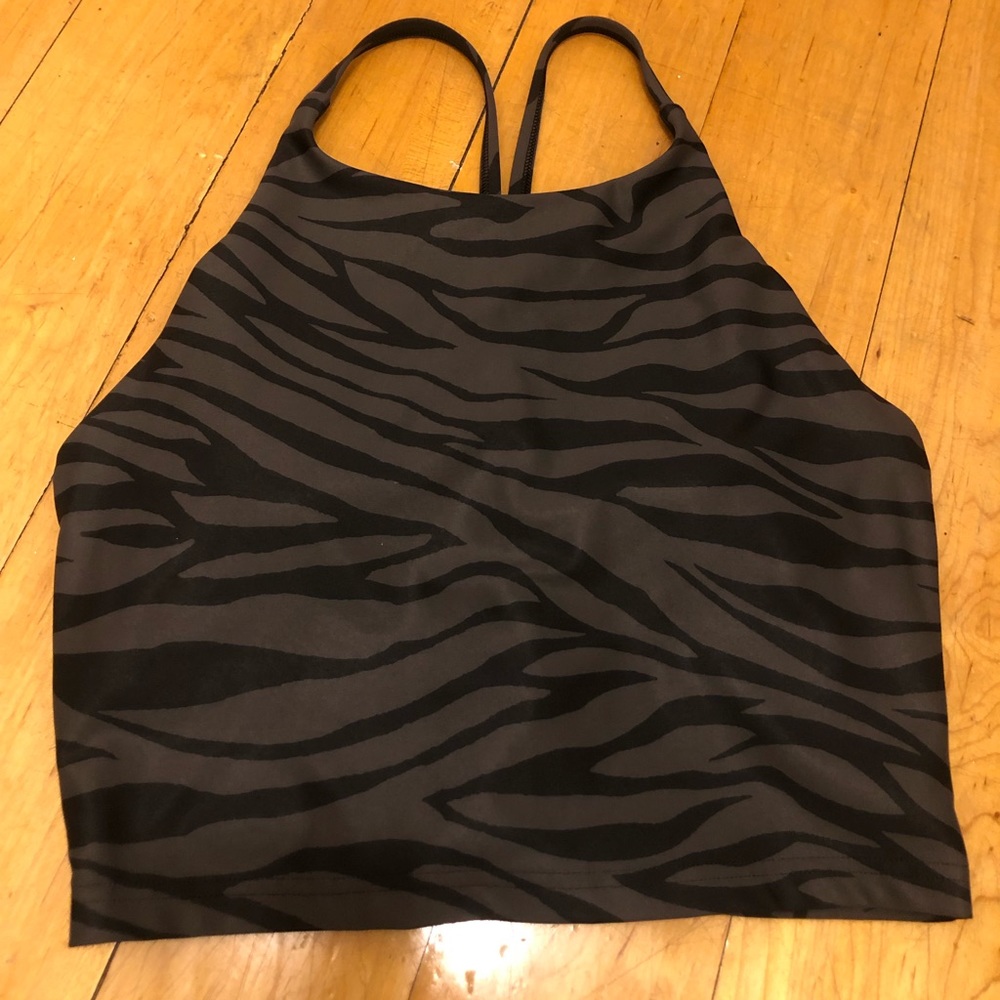 Black pattern nylon halter neck tank with built in support